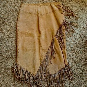 Vintage Leather Suede Fringe Skirt